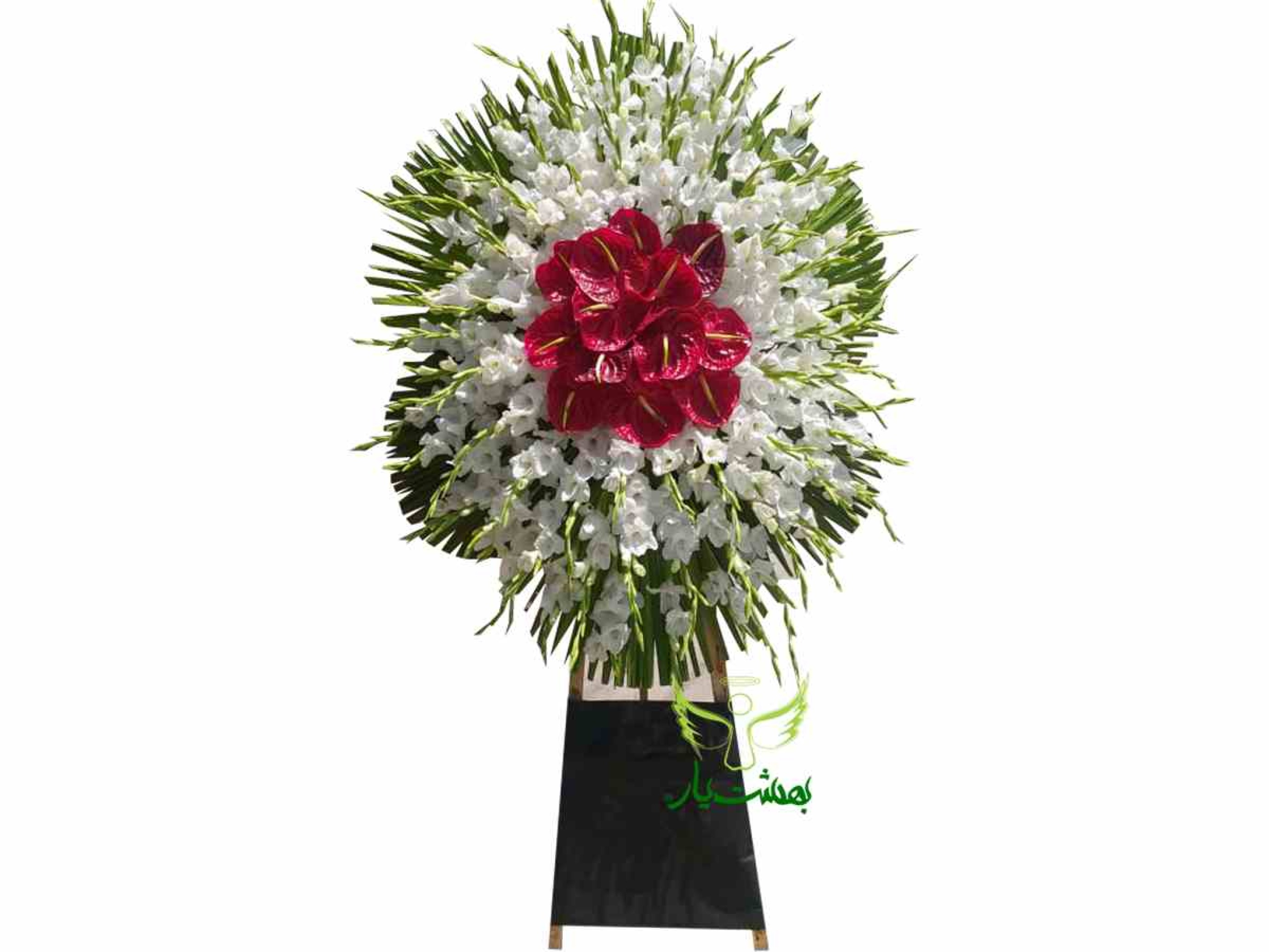  خرید آنلاین و قیمت تاج گل سفید یک طبقه مراسم ختم در بهشت یار 