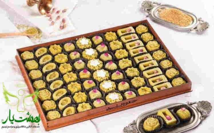 حلوا پسته بوتیکی تزئین شده گل محمدی